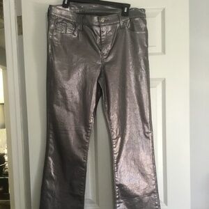 Gap Dark Silver Metallic Baby Boot Bell Bottom Flare Mid Rise Jeans Size 14